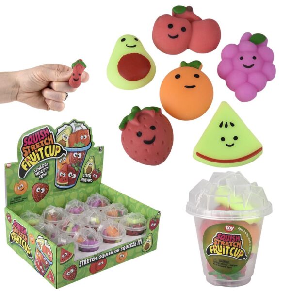 (T) SQUISHY STRETCHY 6PC FRUIT CUP 12CT