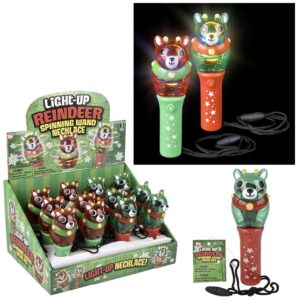 LIGHT UP XMAS REINDEER MINI SPINNG WAND NECKLACE 4.75"